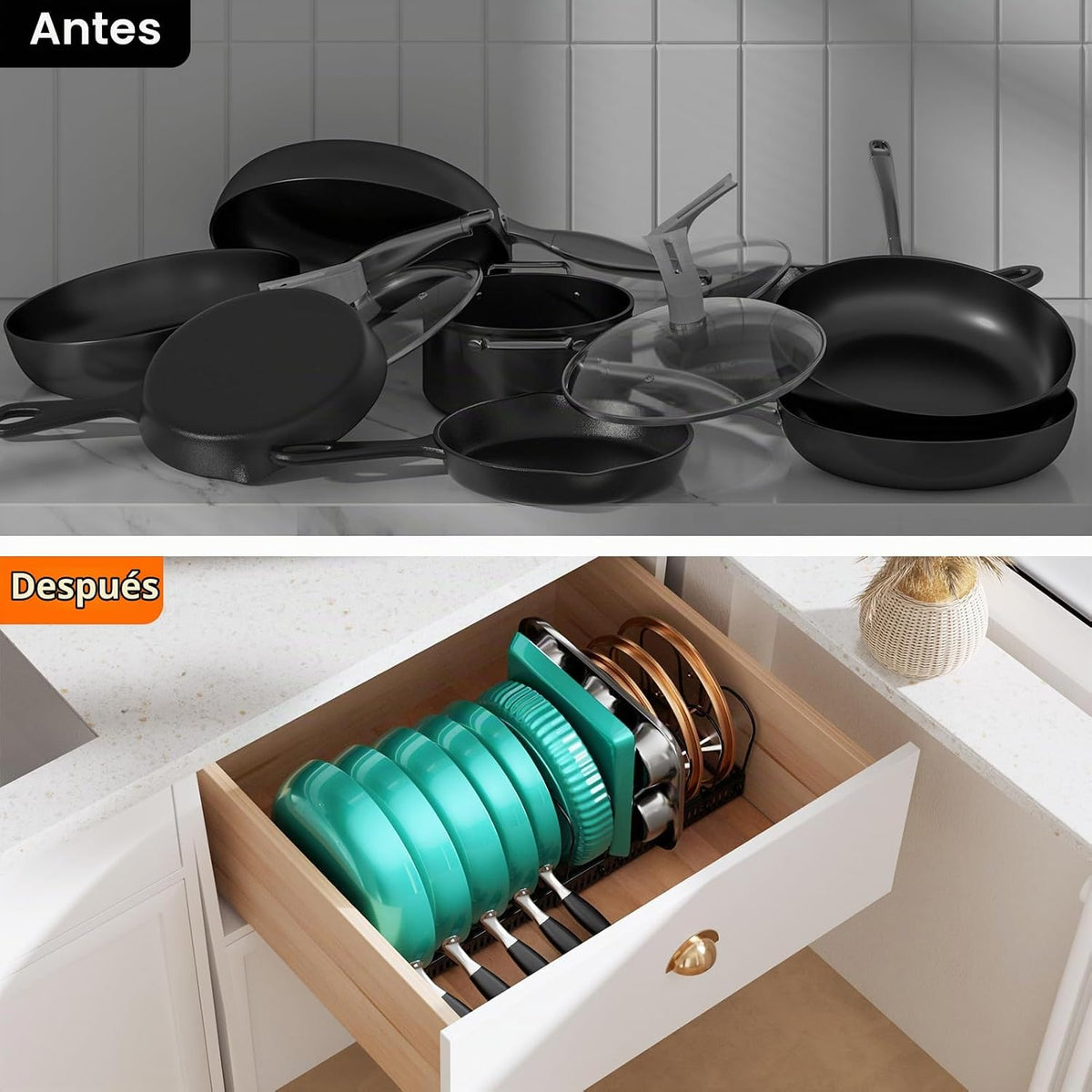 Organizador 2 en 1 para Ollas, Tapas y Sartenes
