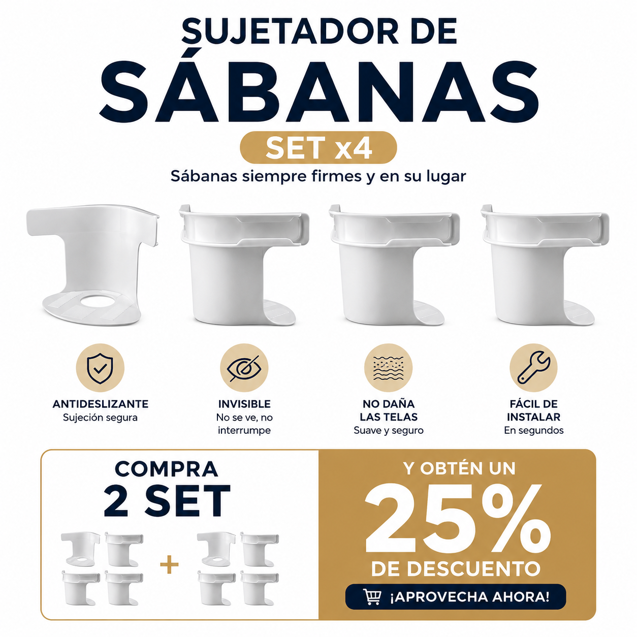 SUJETADOR DE SABANAS Set x 4